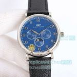TW Factory Swiss Replica IWC Portugieser Perpetual Calendar Blue Dial Black Leather Watch
